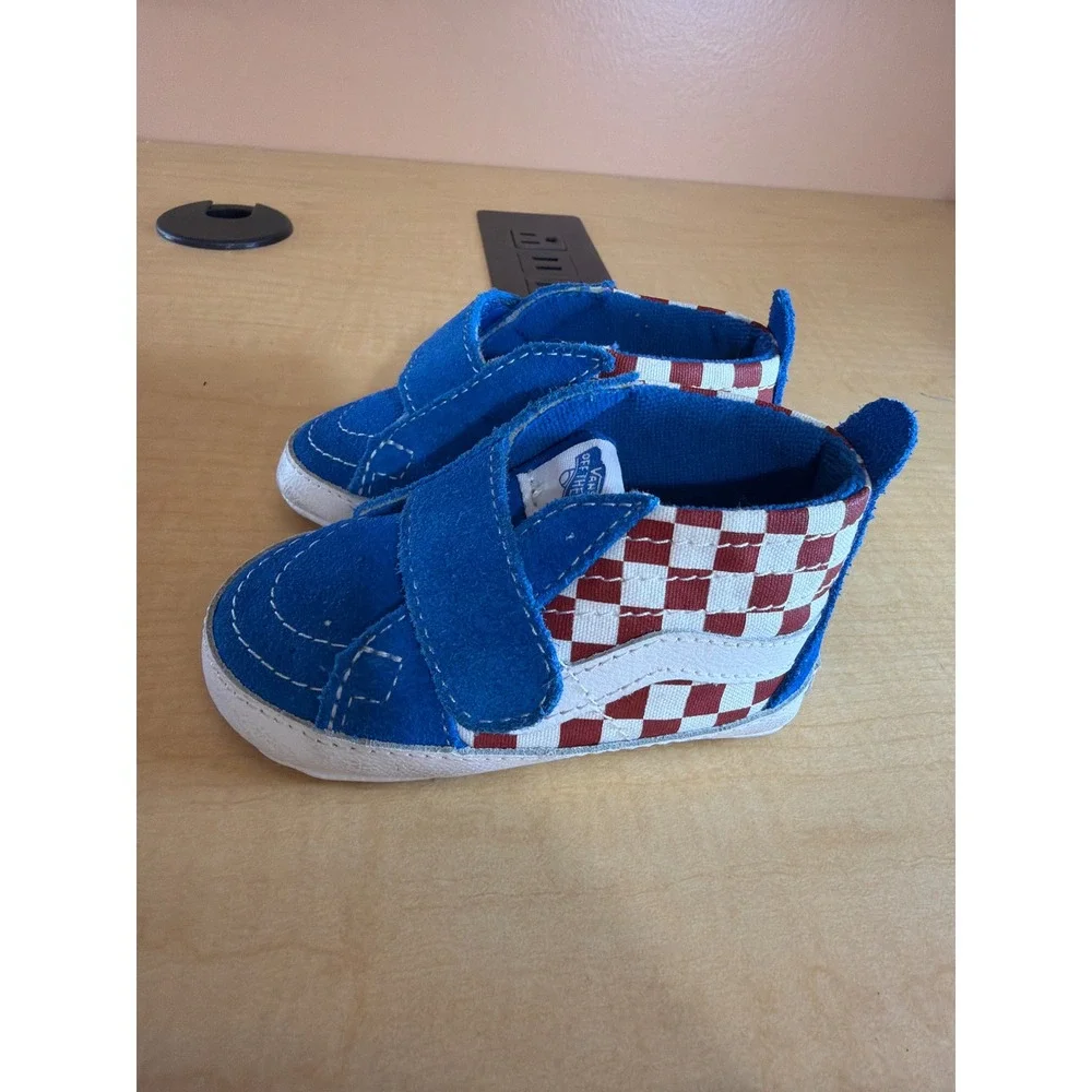 Vans Sk8-Hi Crib Infant Shoes Size 4 Blue Red Checkerboard High Top Sneakers